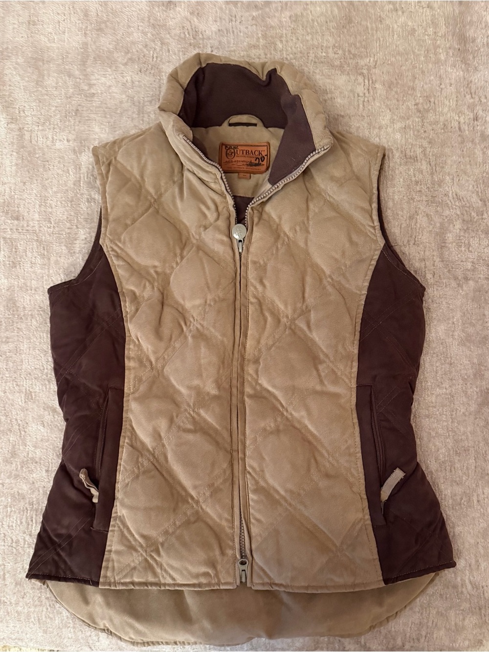 Quilted Tan and Brown Sleeveless Vest by Outback
